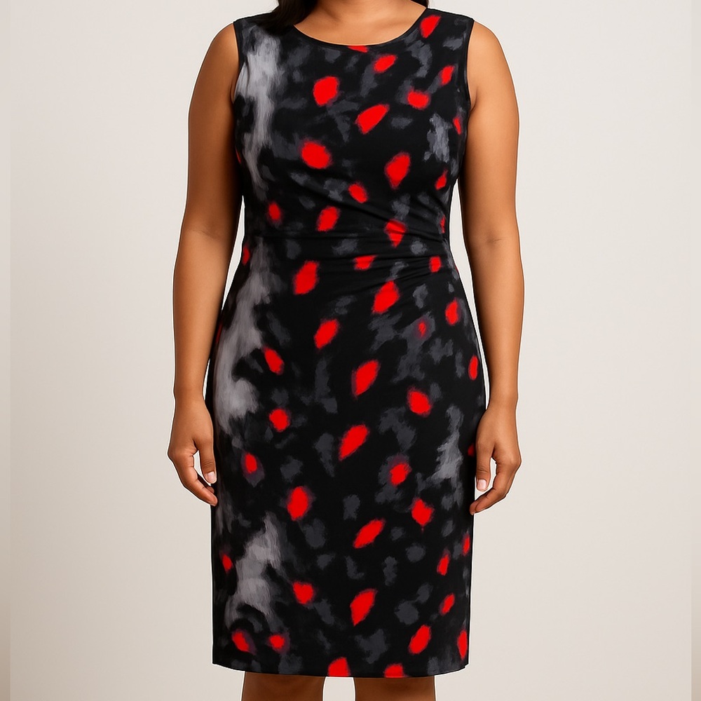 RACHEL Rachel Roy Black and Red Floral Midi Dress